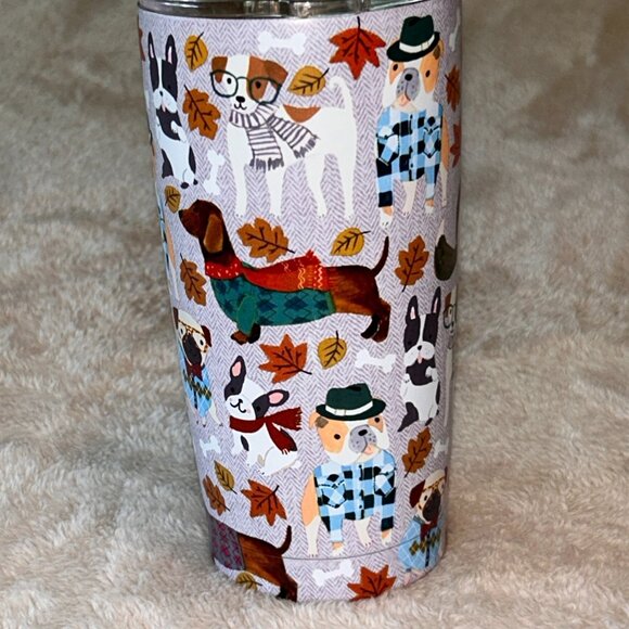Clementine Paper Inc Dog Tweed Travel "Fall Dogs" Cup 20oz Tumbler With Lid #880 - Picture 3 of 11
